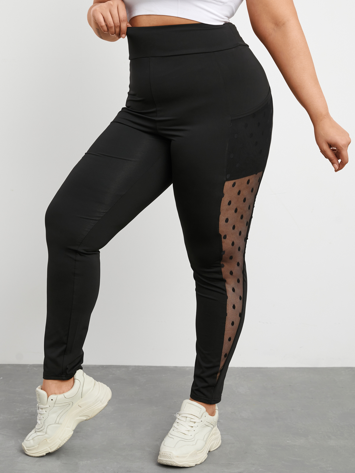 YOINS Plus Size Polka Dot Mesh Patchwork Leggings
