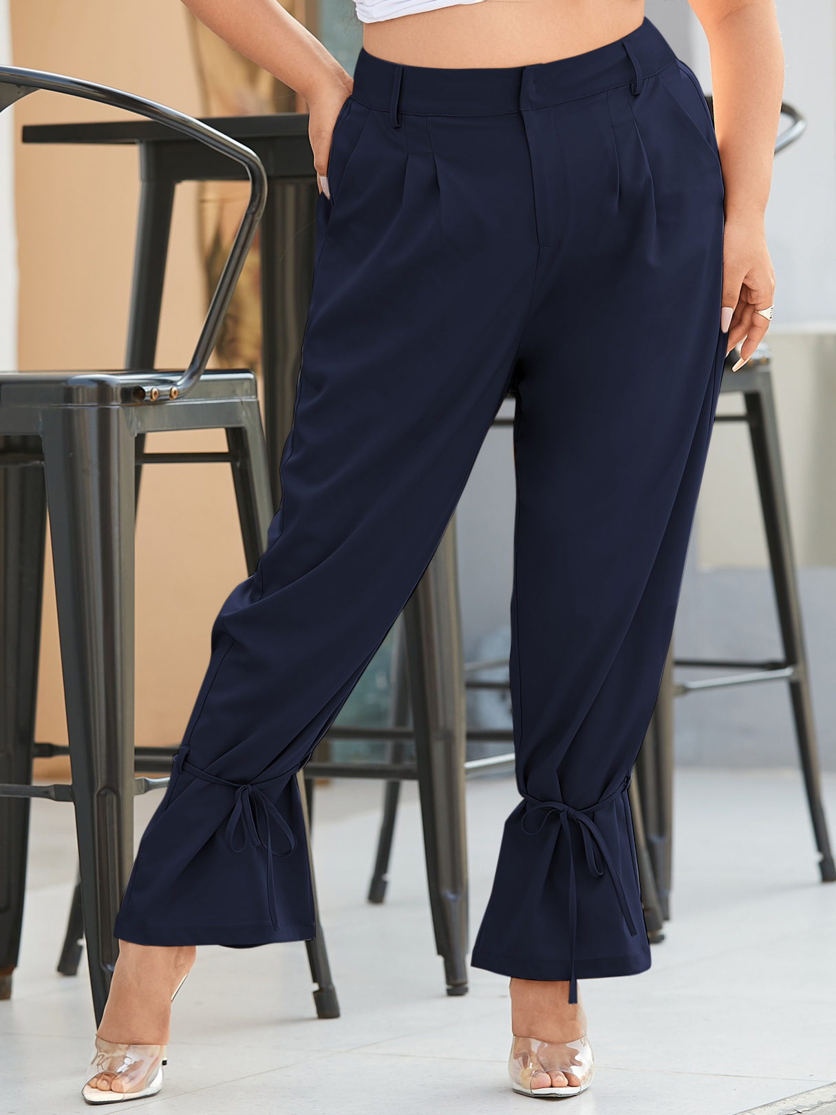 YOINS Plus Size Side Pockets Tie-up Design Pants