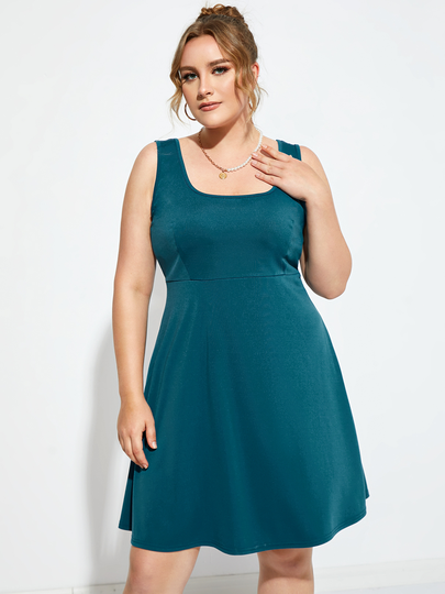 YOINS BASICS Plus Size Square Neck Backless Design Sleeveless Mini Dress