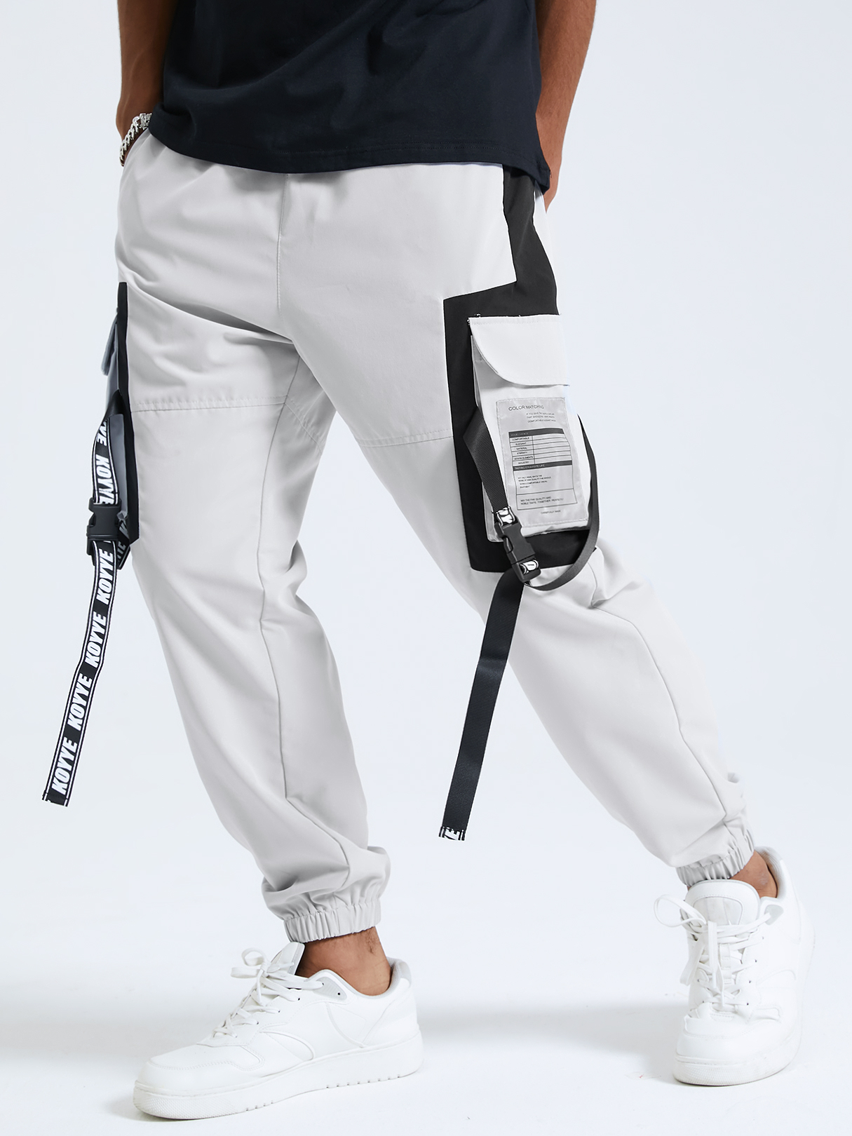 Men Hip Hop Street Style Color Block Splicing Cargo Pants