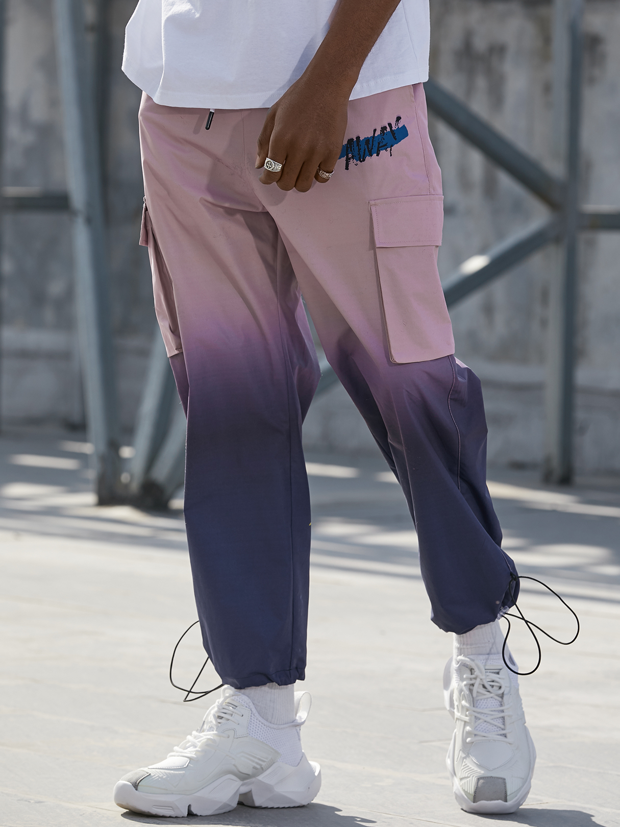 KOYYE Men Fashion Hip Hop Gradient Letter Print Casual Cargo Pants