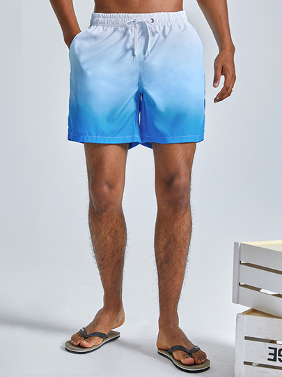 Men Summer Beach Gradient Color Swimming Shorts Swimwear