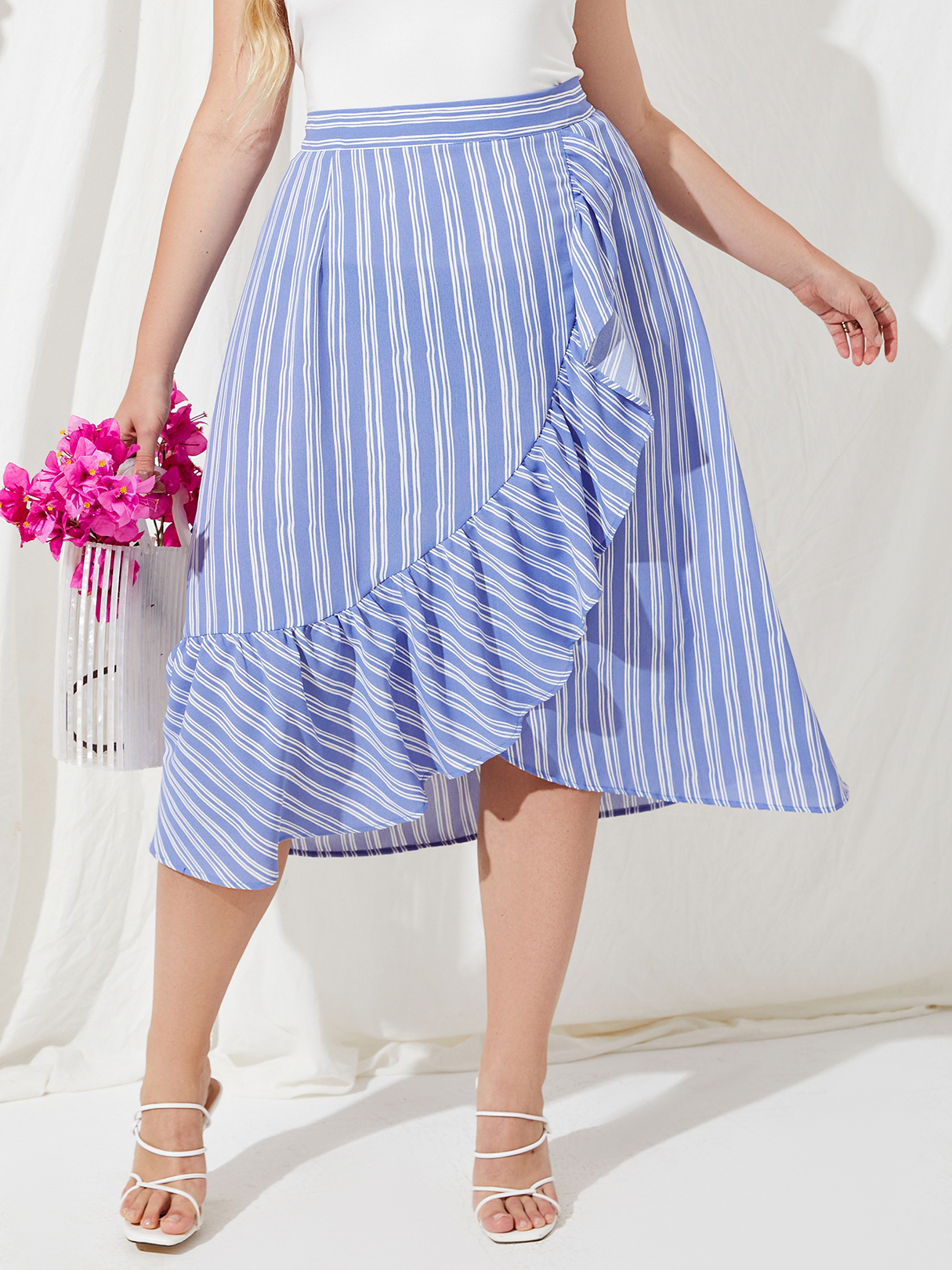 YOINS Plus Size Light Blue Striped Skirts