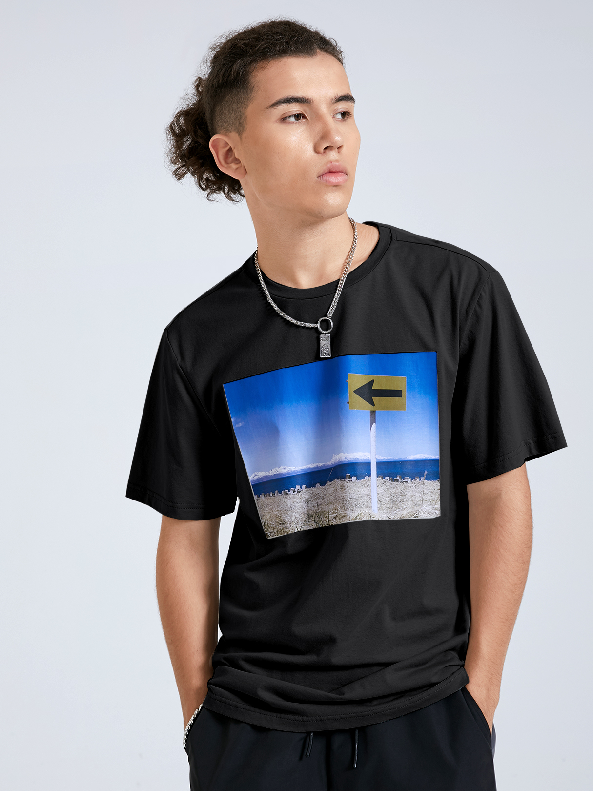 Men Landscape Print Summer Short Sleeves T-Shirt