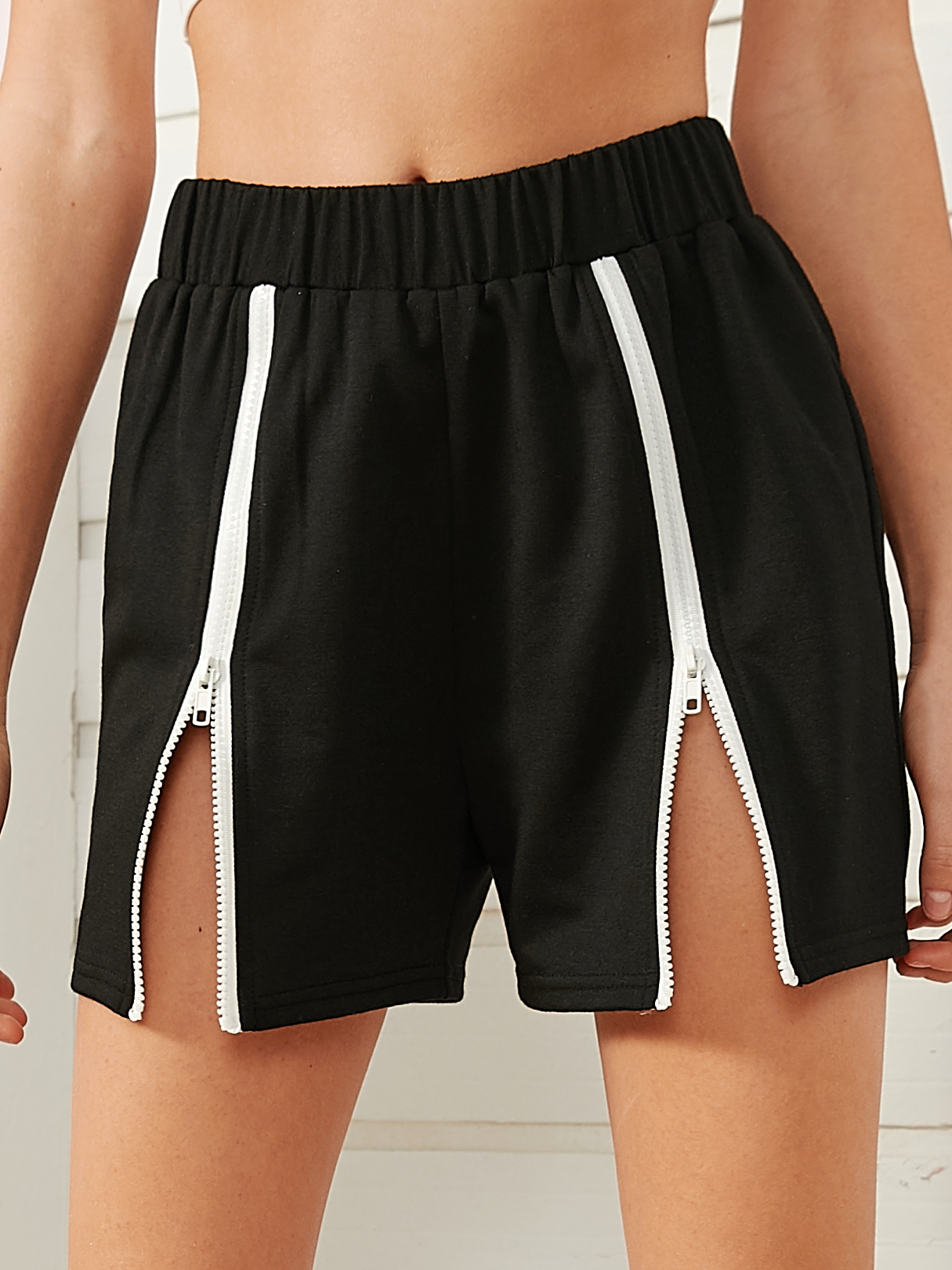 YOINS Black Zip Front Shorts