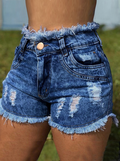 Random Ripped Details Pockets Design Denim Shorts