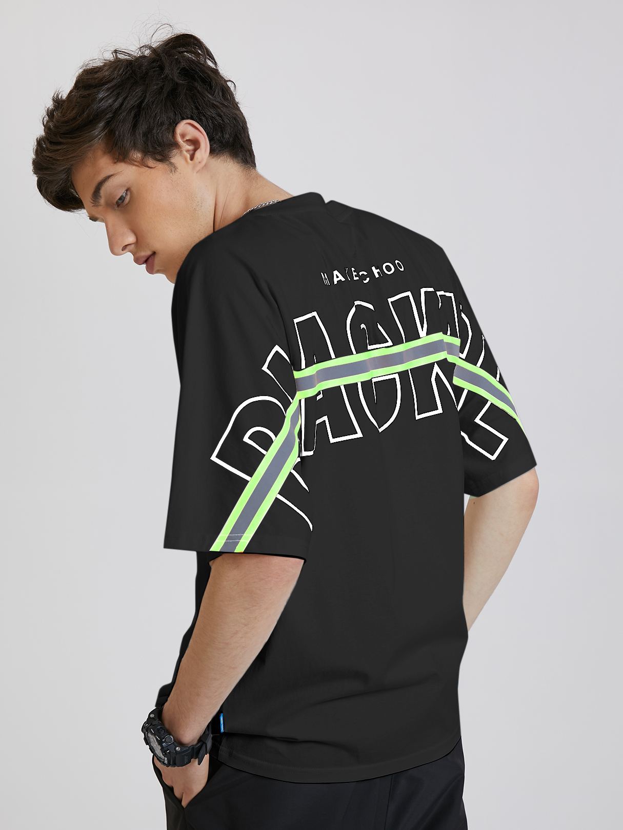KOYYE Men Casual Plain Letter Print T-Shirt
