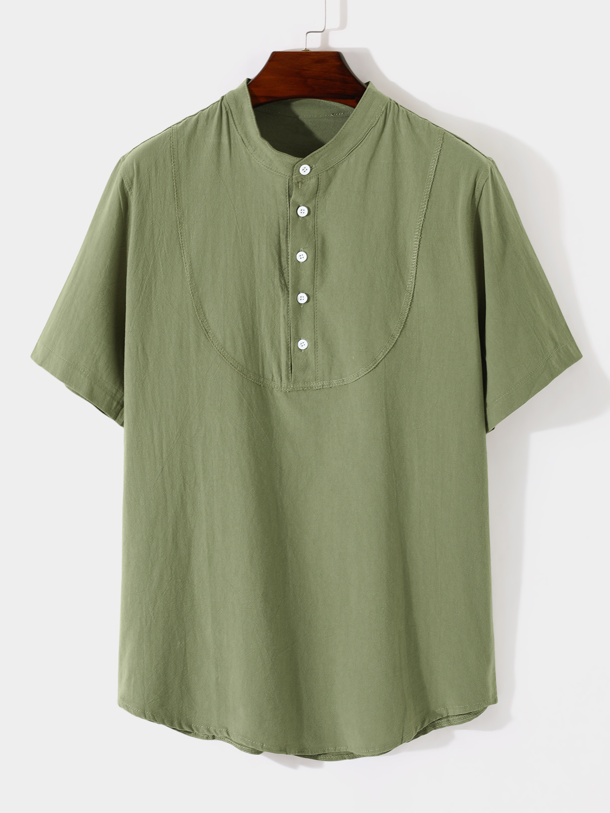 YOINS BASICS Men Casual Stand Collar Solid Color Button Front Shirt