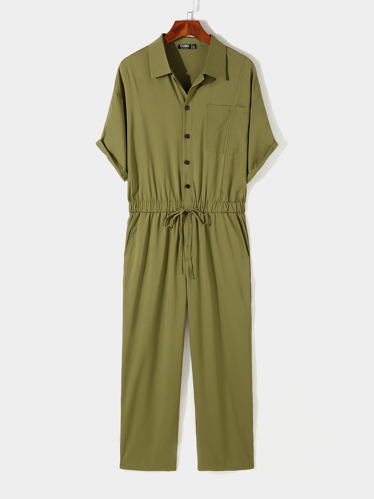 Men Japanese Retro Thin Half Sleeve Drawstring Overalls Jumpsuit