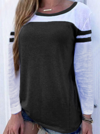 YOINS Patchwork Crew Neck Long Sleeves Tee