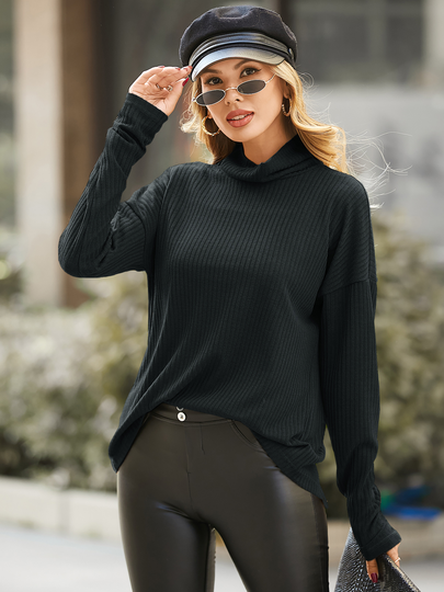 YOINS Mock Neck Slit Design Long Sleeves Knit Top