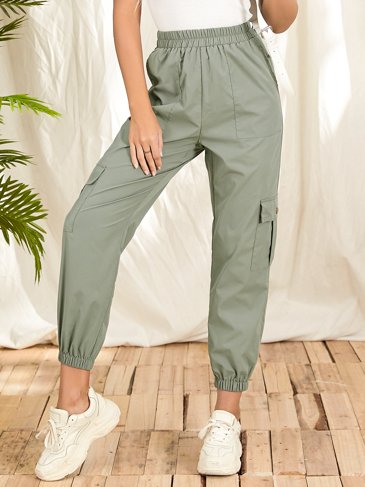 YOINS Casual Side Pocket Elastic Waist Cargo Pants