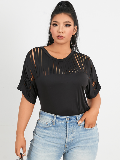 YOINS BASIC Plus Size Crew Neck Hollow Design Short Sleeves Tee