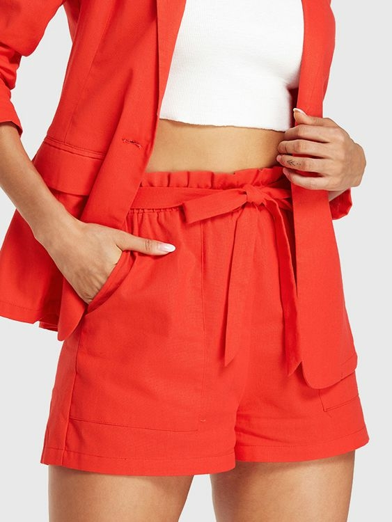 YOINS Orange Paperbag Waist Self-tie Design Pockets Shorts