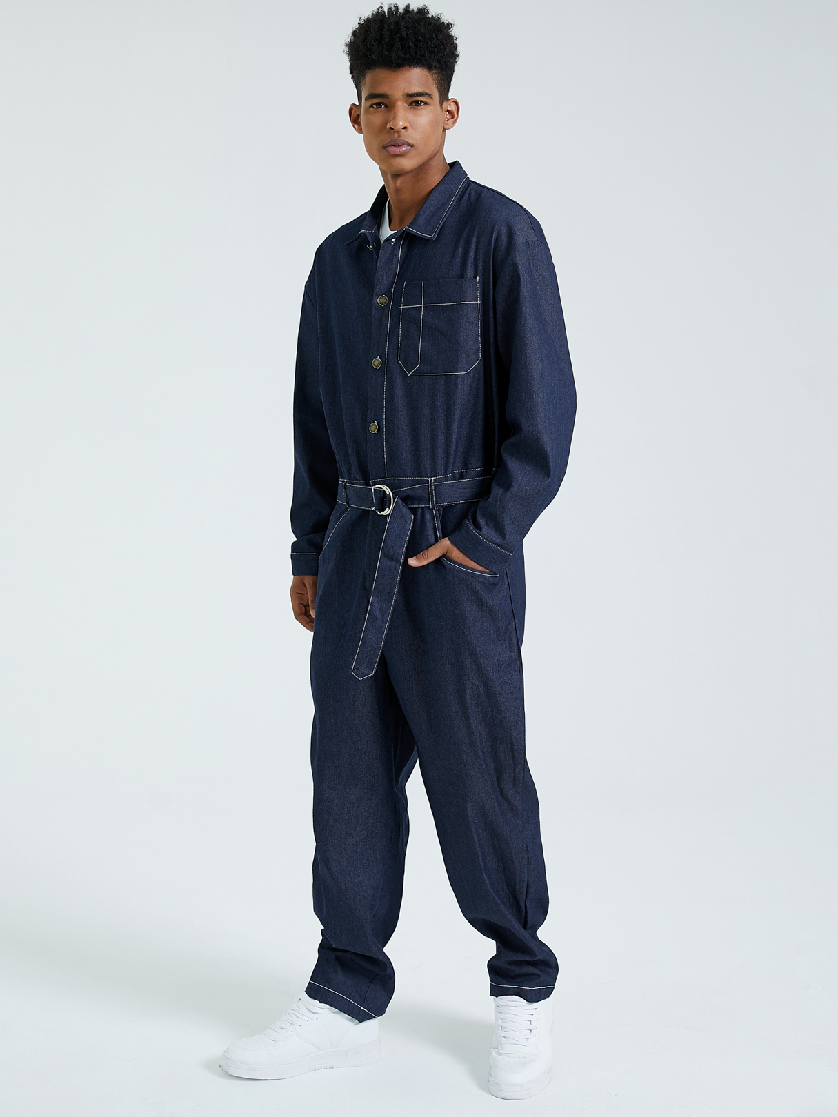 Men Vintage Loose Casual Denim Overalls Jumpsuit