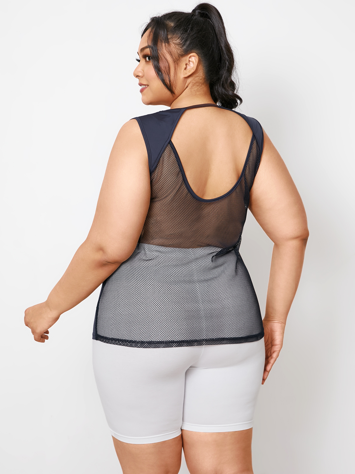 YOINS Plus Size Patchwork Design Cut Out Semi Sheer Sleeveless Tank Top