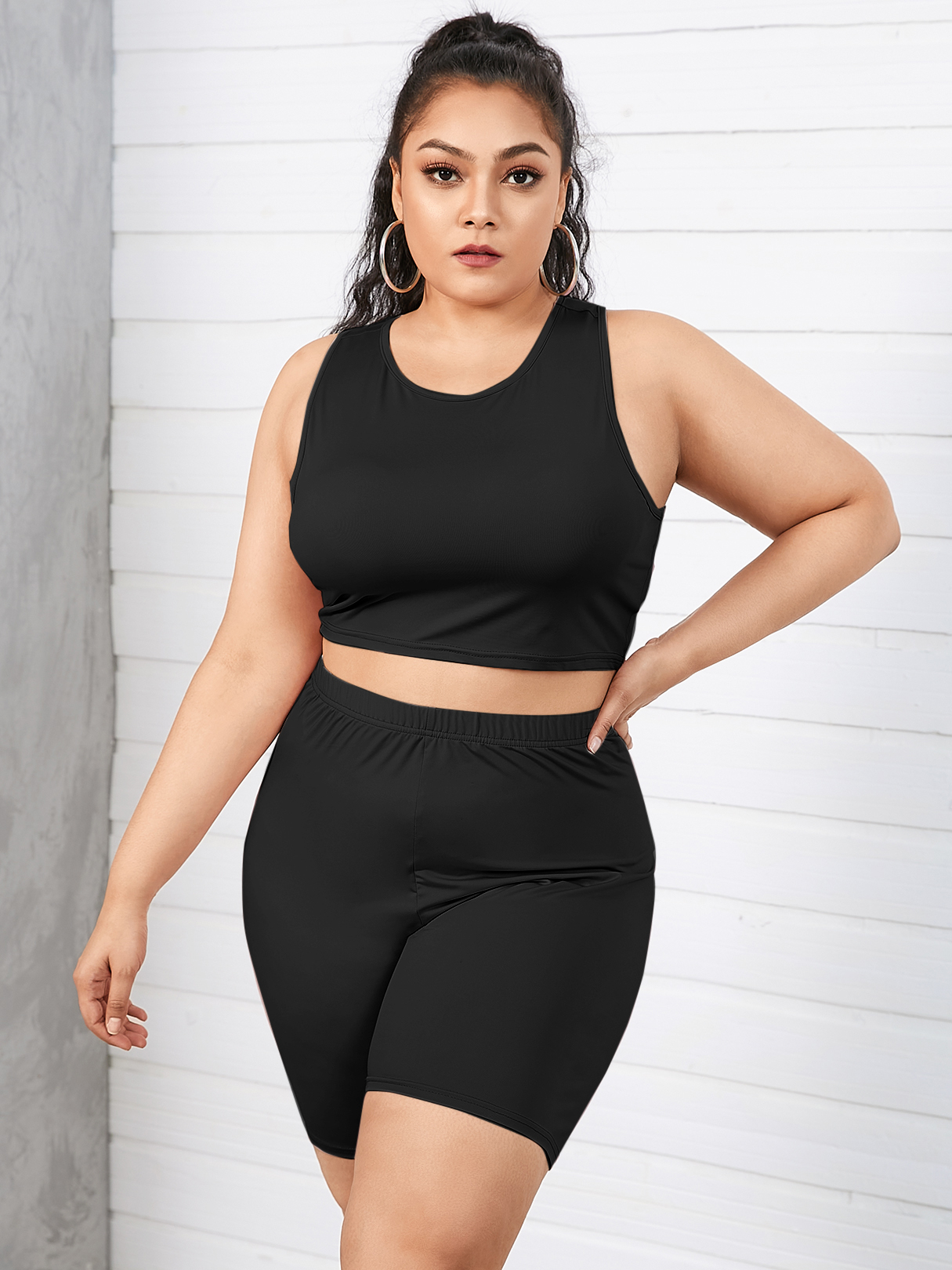 YOINS BASICS Plus Size Crew Neck Knit Sleeveless Two Piece Outfit