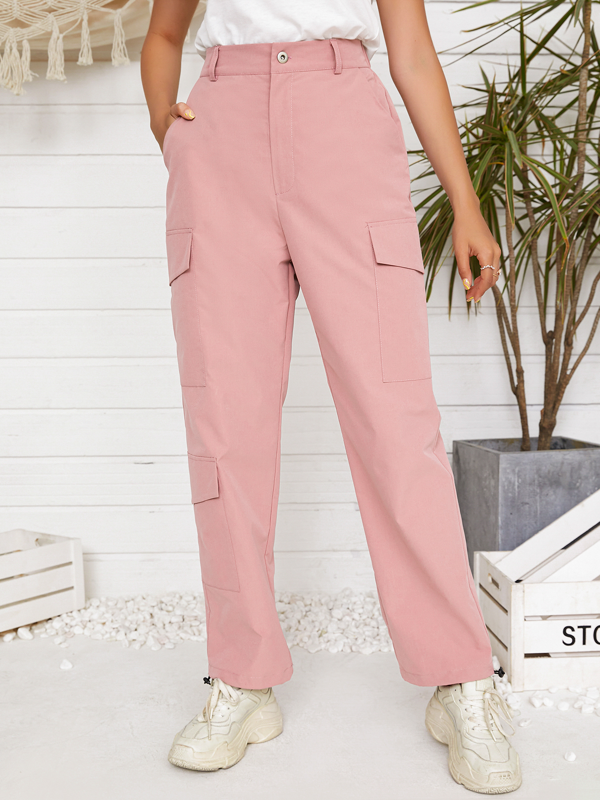 YOINS Side Pocket High Waist Cargo Pants