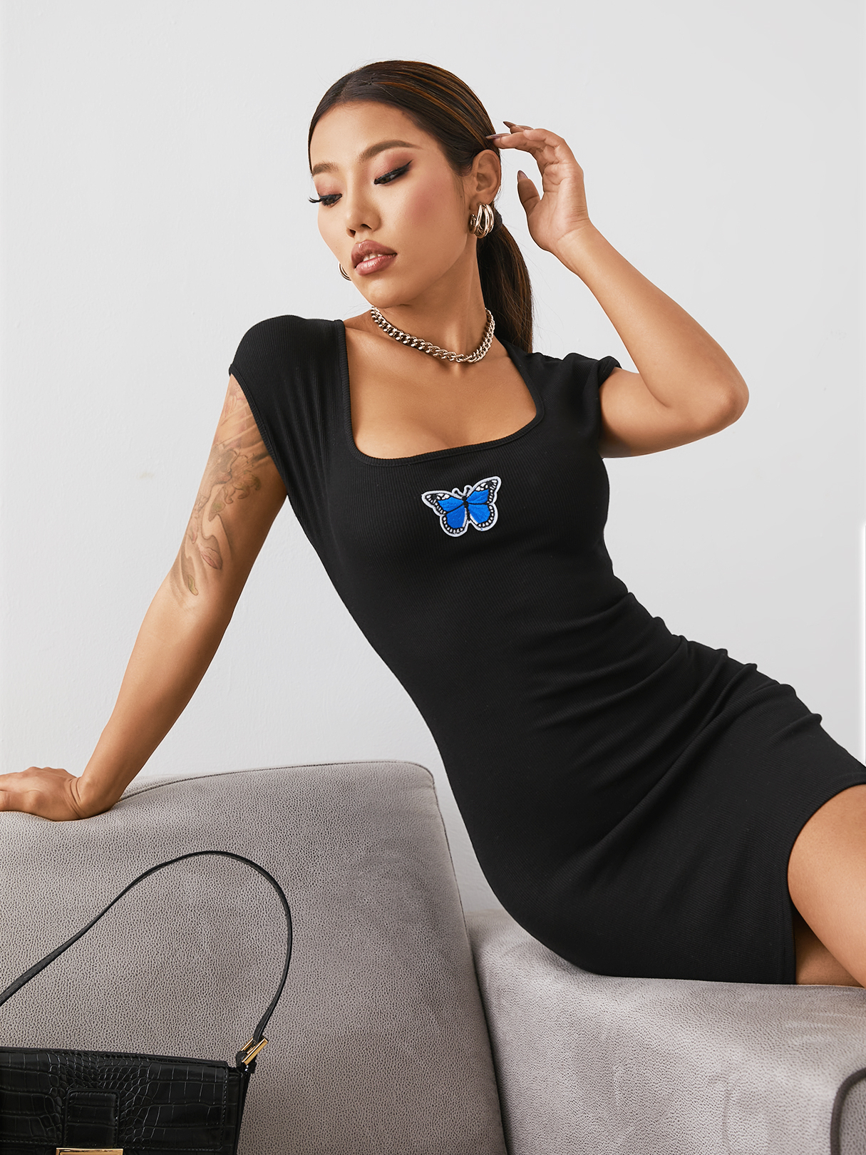 YOINS BASICS Sexy Butterfly Print Square Neck Mini Dress