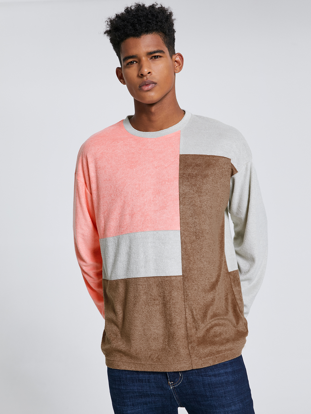 Men Irregular Tricolor Patchwork T-shirt