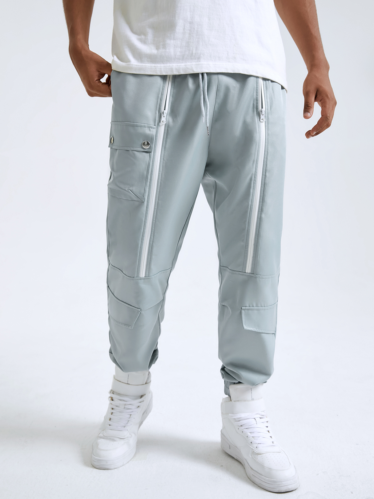Men Fashionable Zip Front Multi-Pocket Casual Cargo Pants