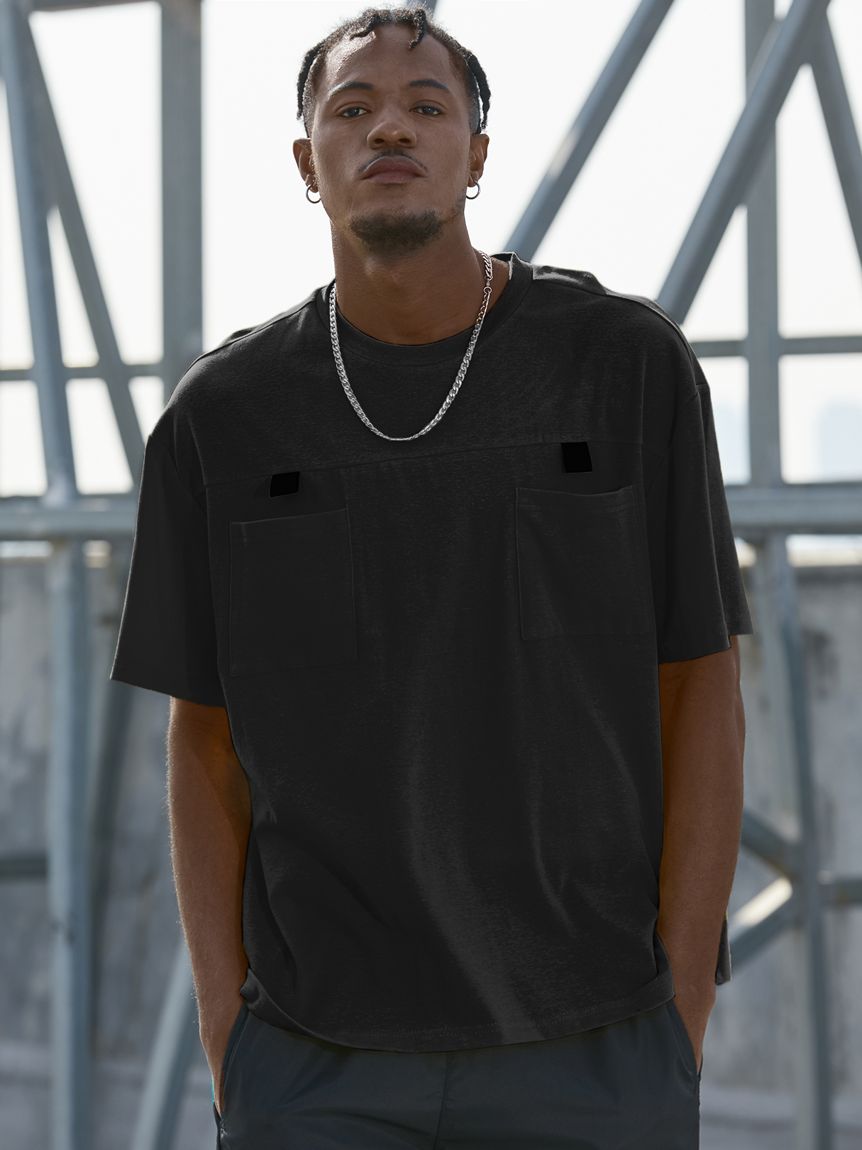 KOYYE Men Casual Summer Solid Color Pocket T-Shirt
