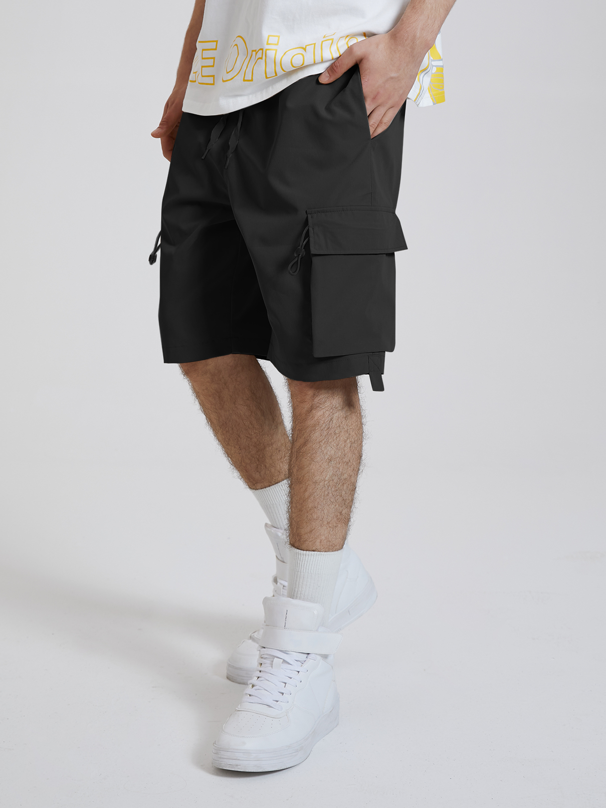 Men Casual Multi Pockets Drawstring Cargo Shorts