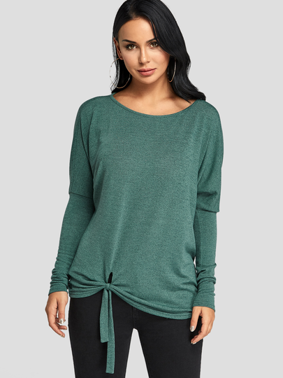 Green Self-tie Design Round Neck Top