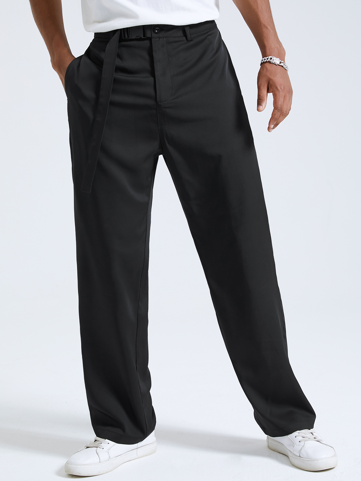 Men Fashion Zip Front Button Casual Suit Pants