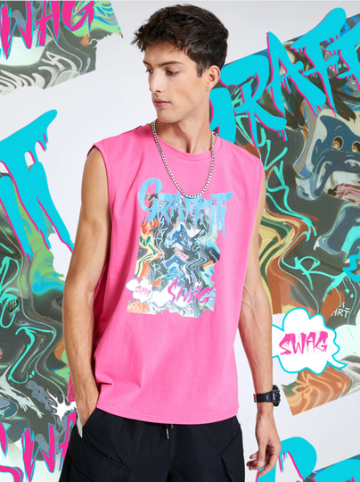 Men 100% Cotton Summer Letter Graphic Tank