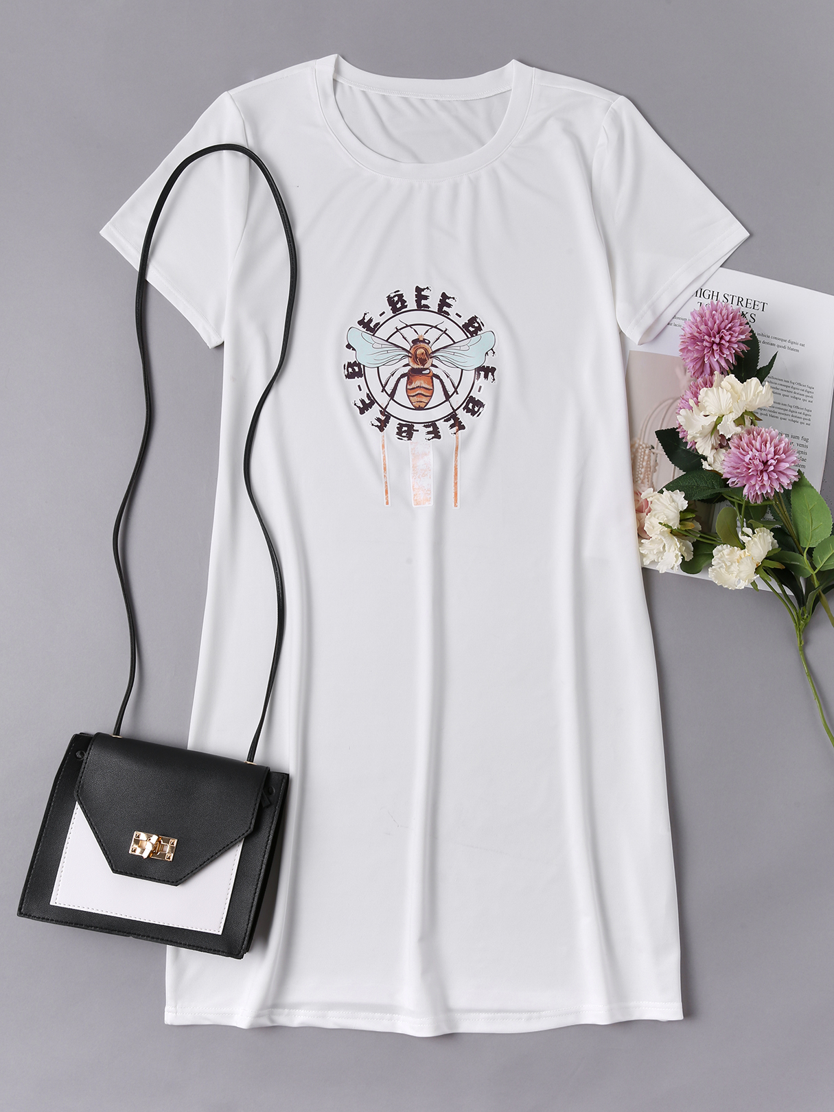 Casual Round neck Print Short sleeves Dress