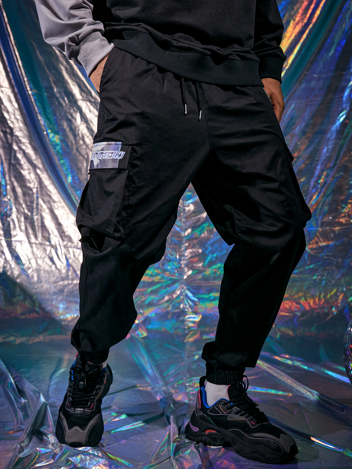Men Casual Digital Distortion 100% Cotton Letter Print Cargo Pants