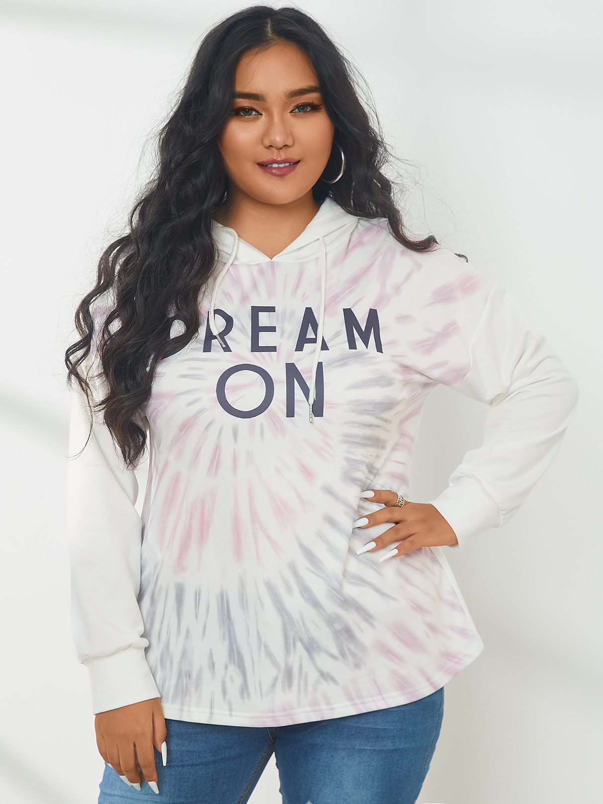 YOINS Plus Size Pullover Tie Dye Hooded Design Long Sleeves Sweatshirt