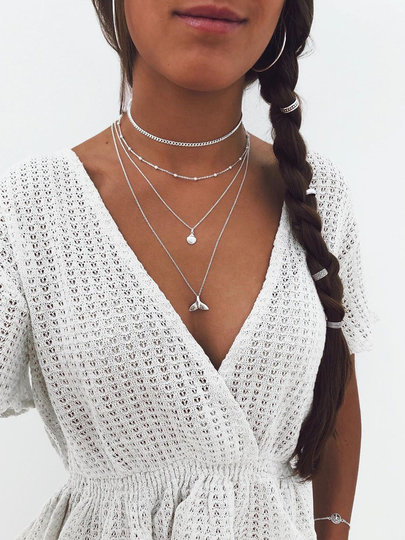 Fishtail Peandant Beaded Details Multi-layer Necklace