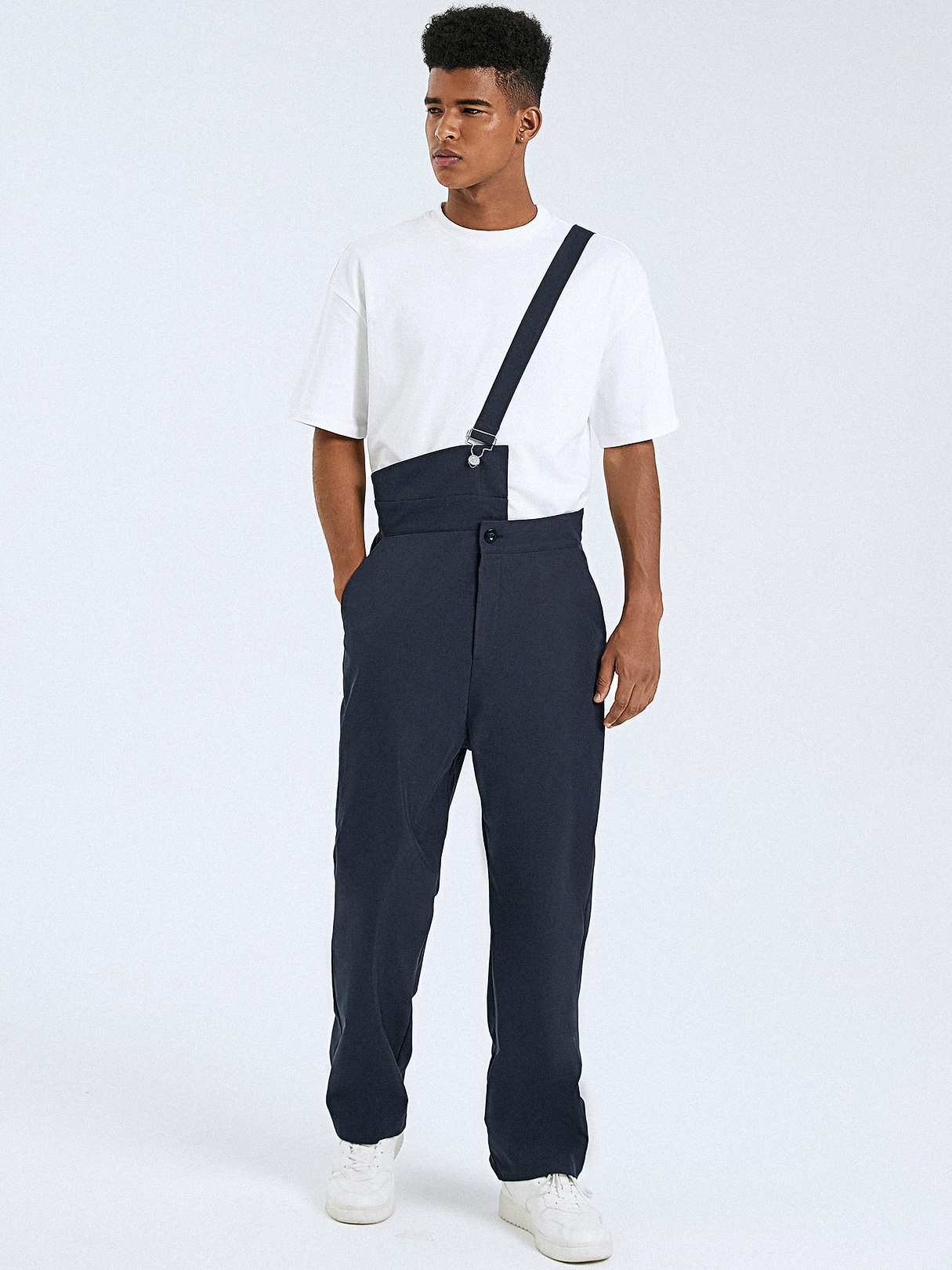 Men Fashion Zip Front High Waist Bib Suspender Overalls Jumpsuit