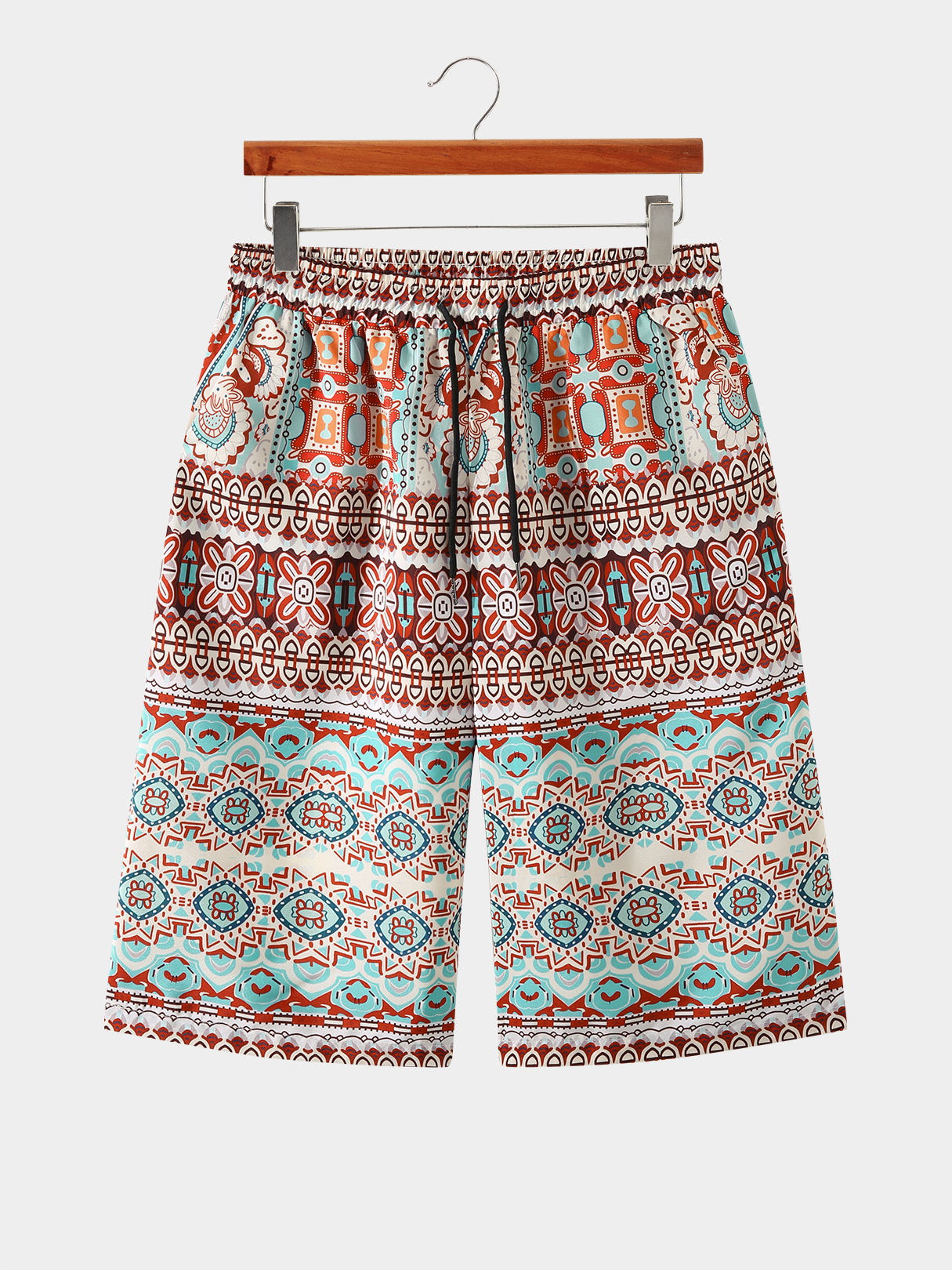 Men Bohemia Tribal Print Drawstring Waist Shorts