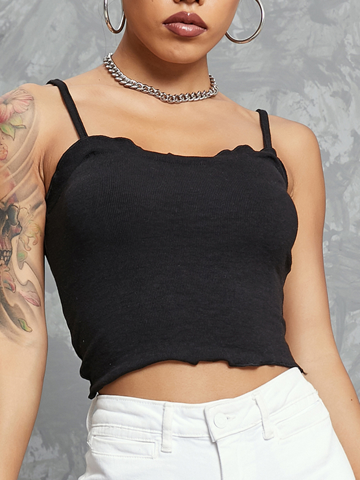YOINS BASICS Adjustable Shoulder Straps Lettuce-Edge Sleeveless Cami