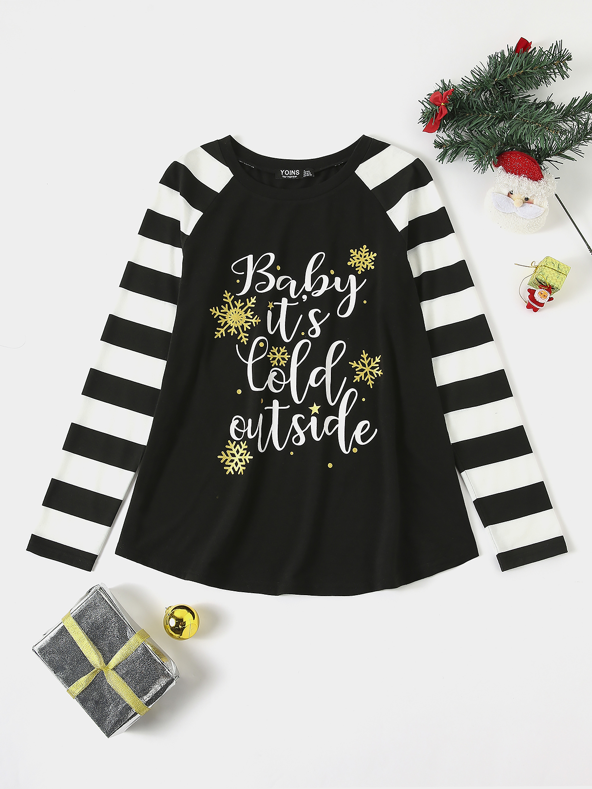Black Letter Patch Round Neck Long Sleeves Tee