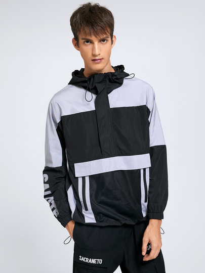 Men Hooded Letter Patchwork Spliced Jackets