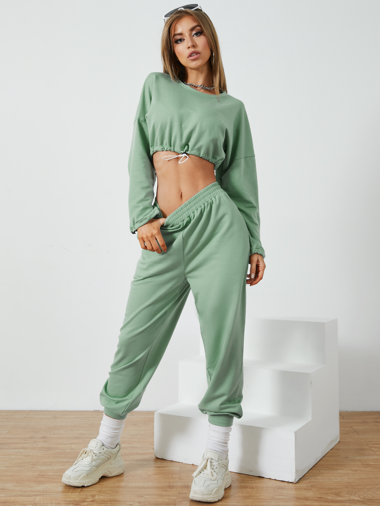 YOINS Drawstring Crew Neck Long Sleeves Top & Pants Set
