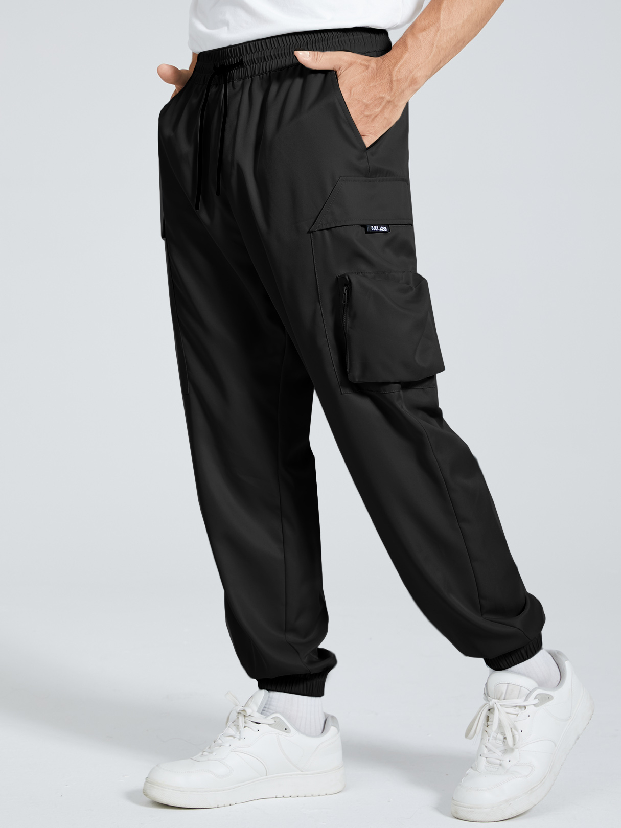 Men Plain Multi-Pocket Drawstring Waist Cargo Pants