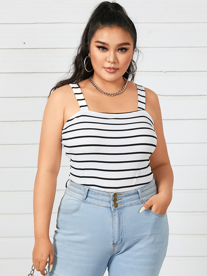 YOINS BASICS Plus Size Striped Backless Design Sleeveless Cami