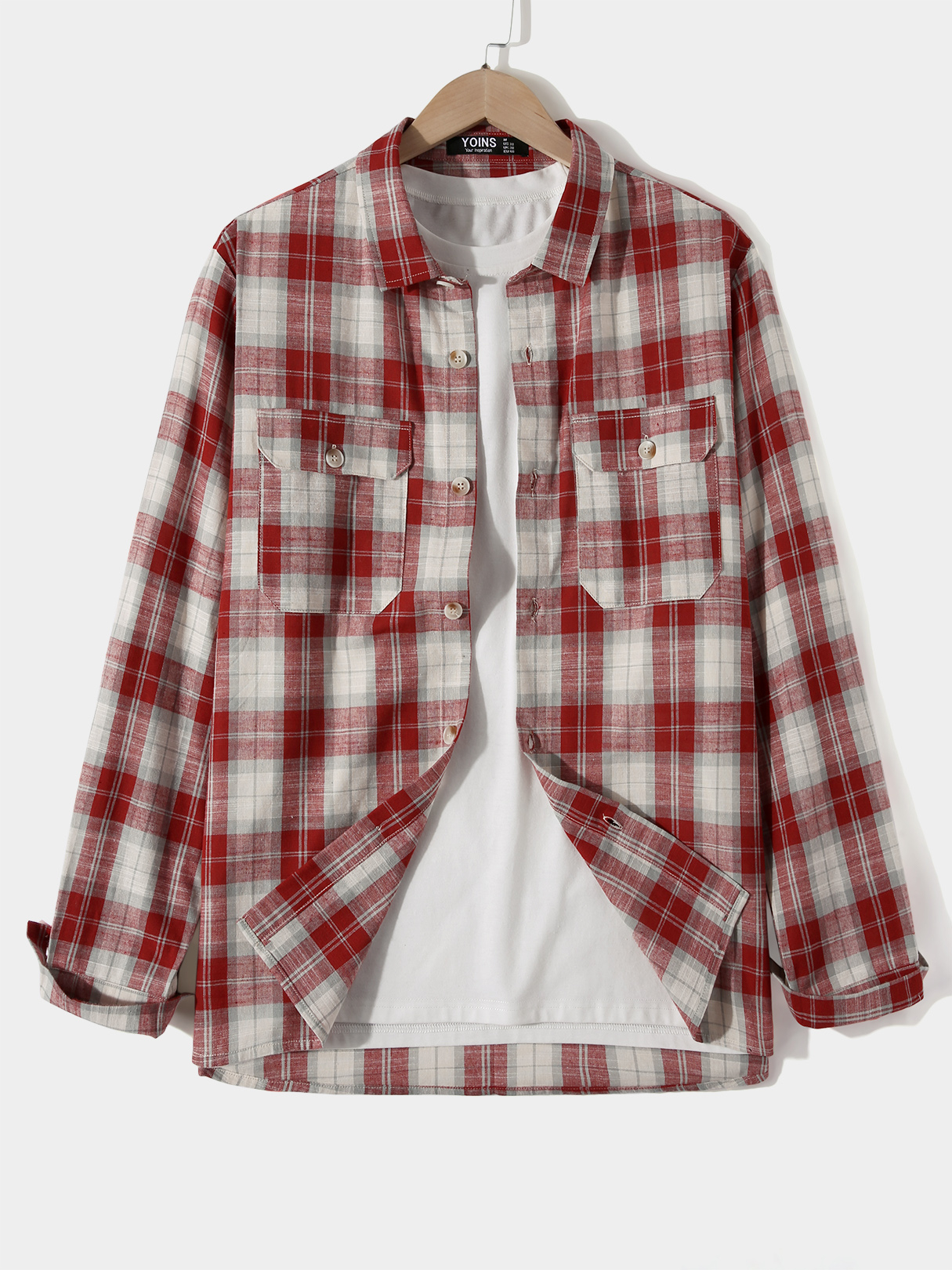 Men 100% Cotton Casual Plaid Pocket Shirt