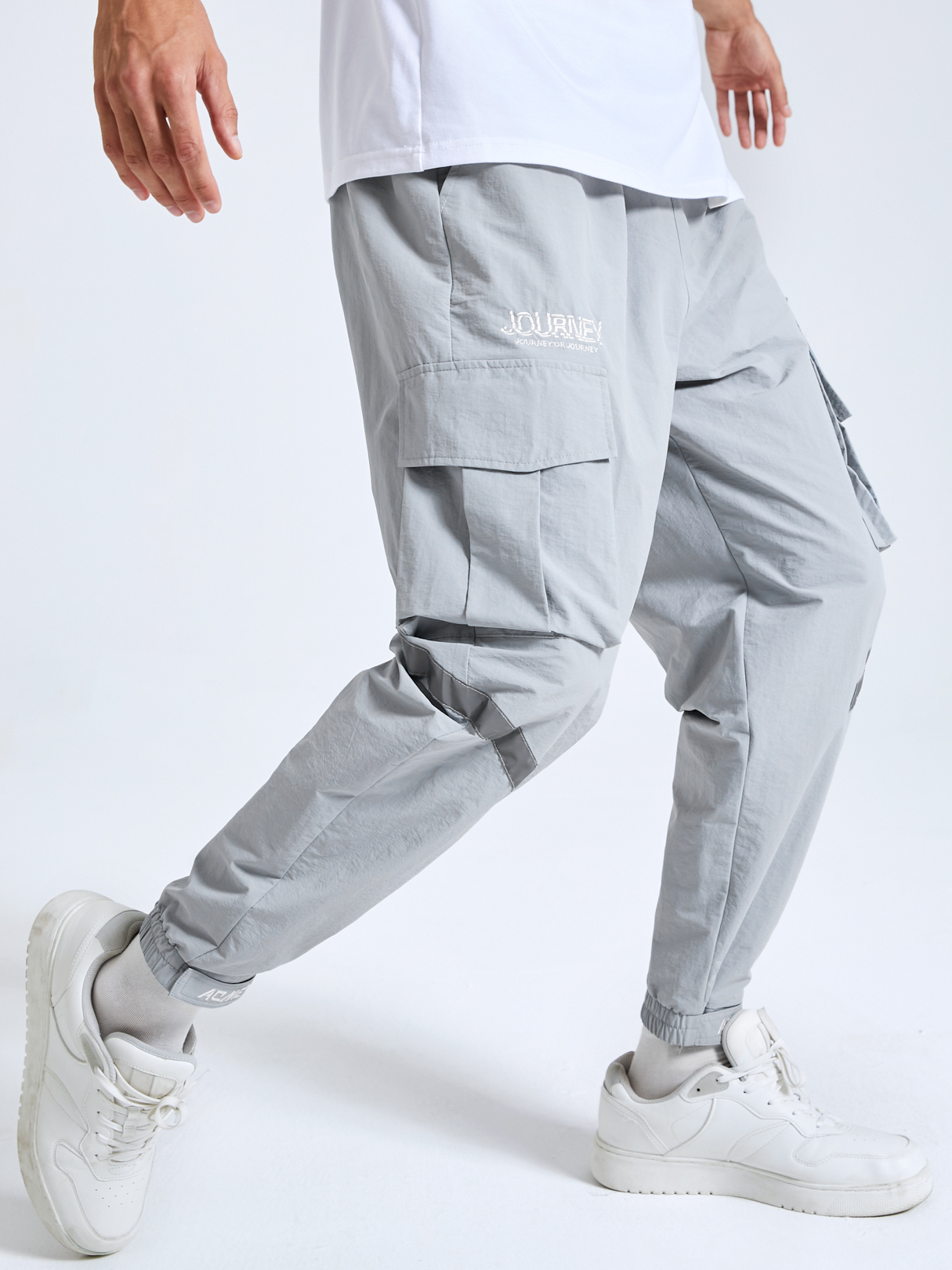 Men Plain Multi Pockets Drawstring Waist Cargo Pants