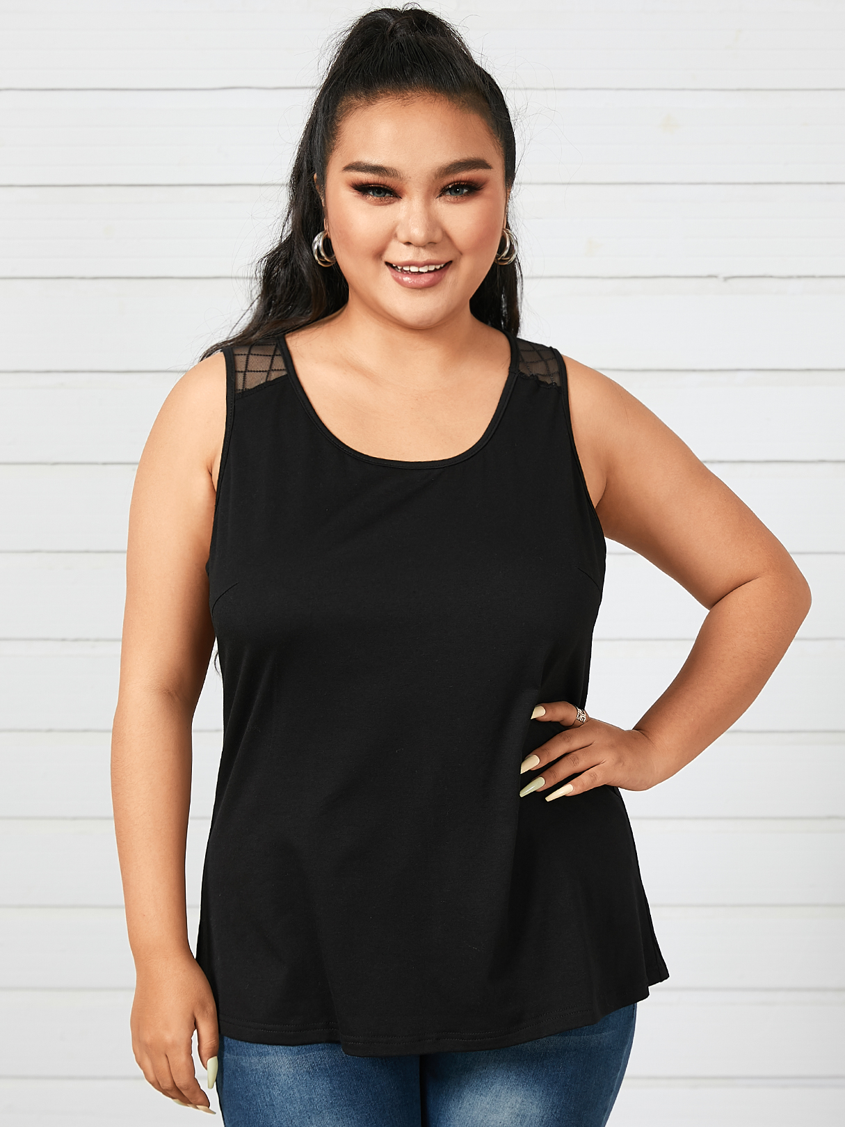 YOINS BASICS Plus Size Mesh Patchwork Sleeveless Tank Top