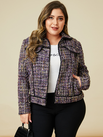 YOINS Plus Size Purple Plaid Classic Collar Jacket