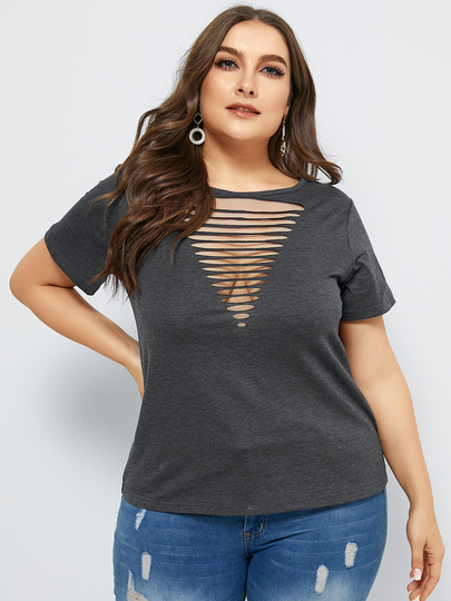 Plus Size Cut Out Short Sleeves Tee
