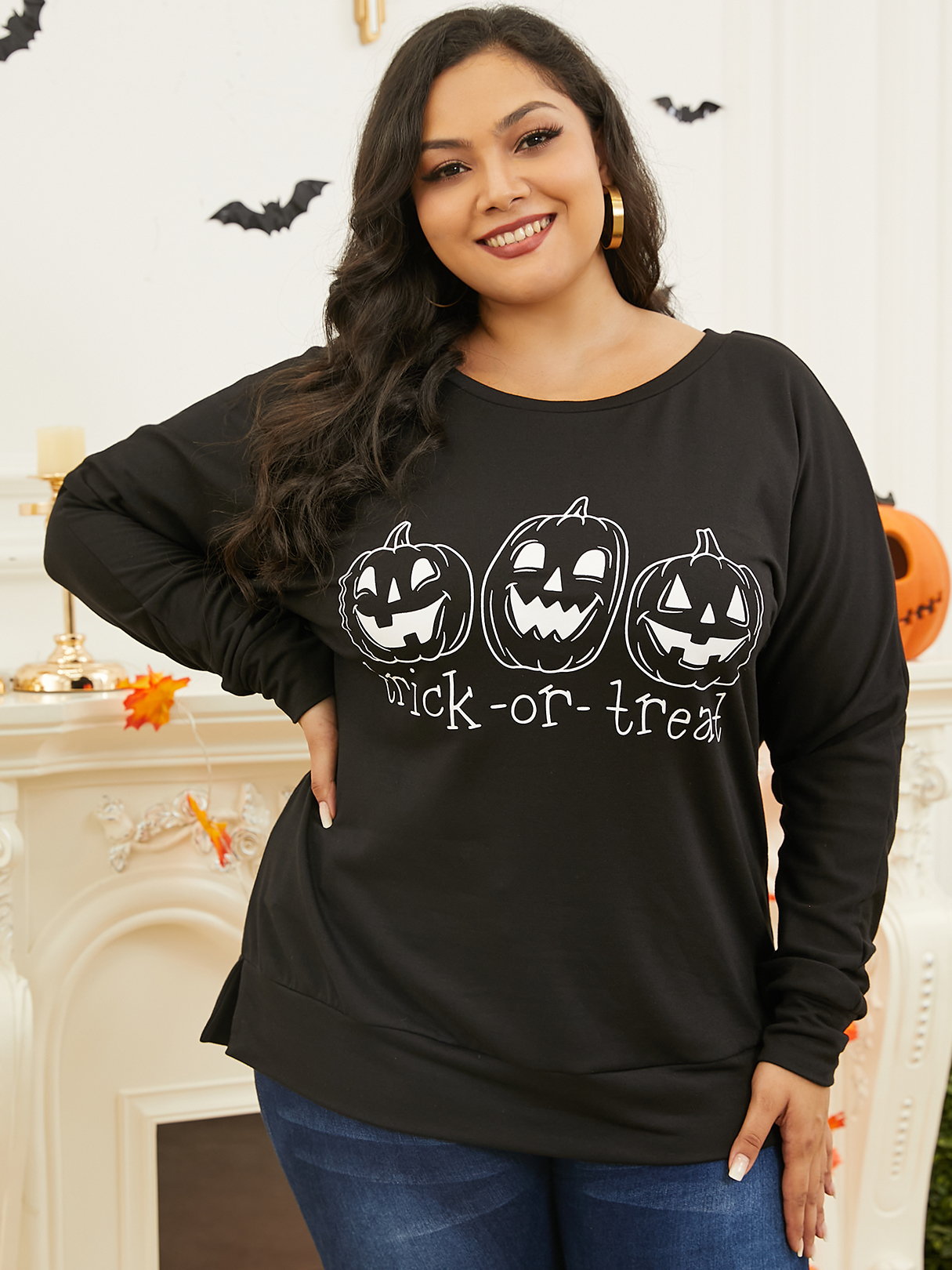YOINS Plus Size Round Neck Letter Knit Long Sleeves Sweatshirt