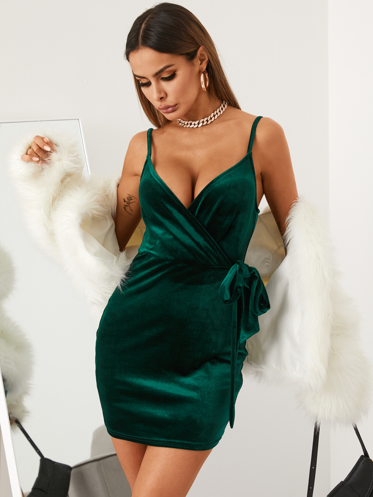 YOINS Deep v neck Bowknot Wrap design Dress
