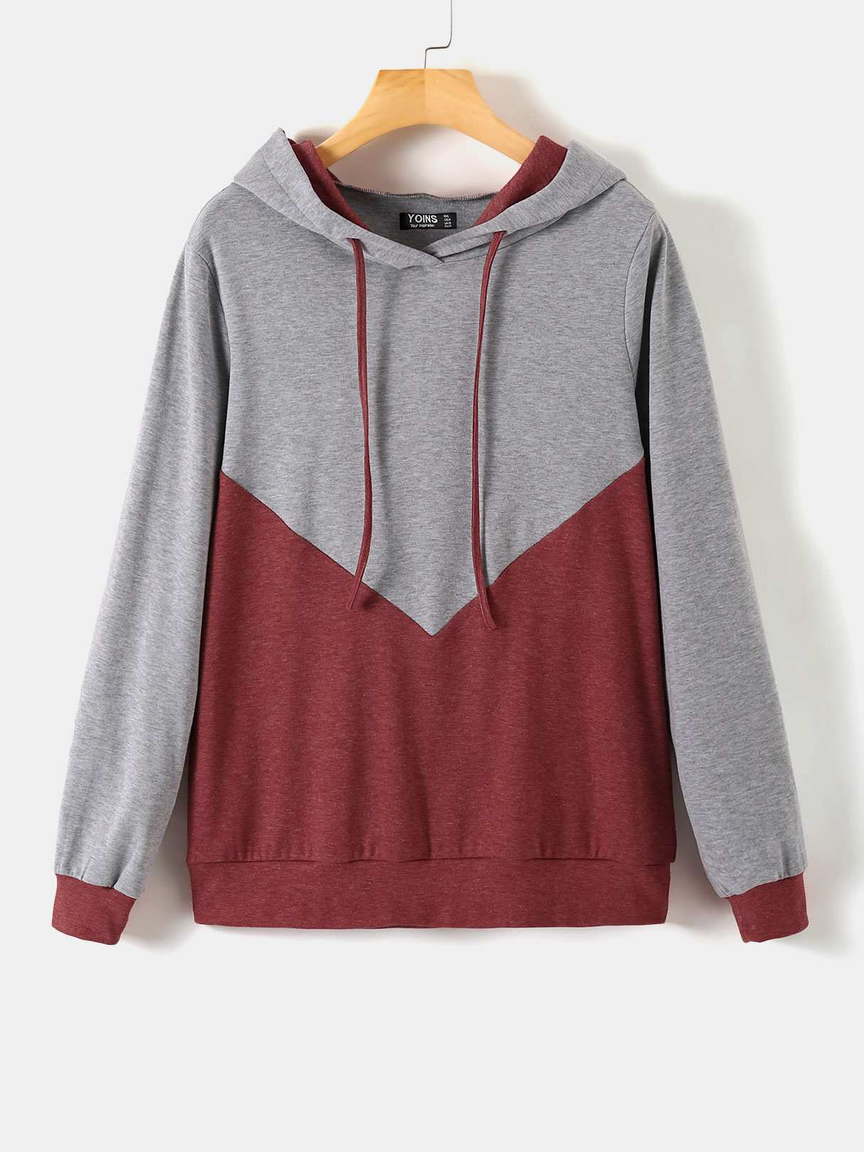 YOINS Grey Patchwork Long Sleeves Hoodie